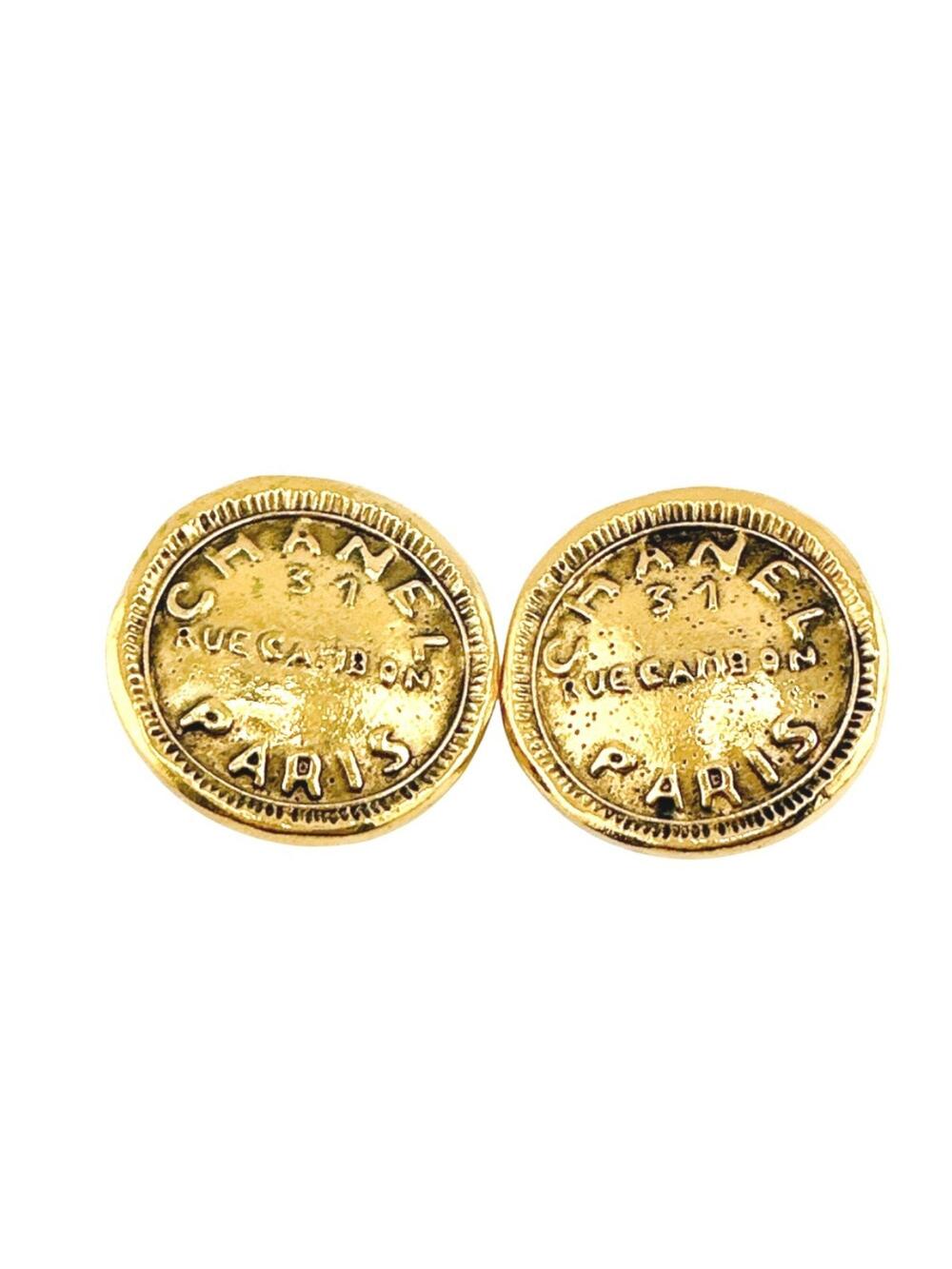 Chanel Vintage Earrings Logo Gold-Tone #208316C67B